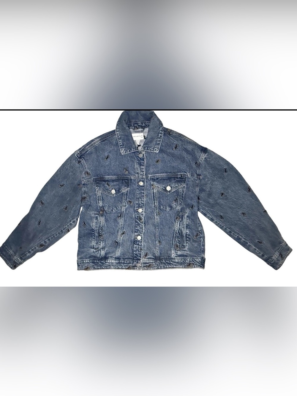 NWT Horse Embroidered Denim Trucker Jacket Jean Coastal Cowgirl Equestrian boho